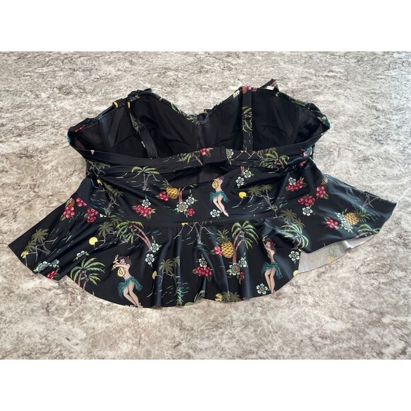 Torrid Vixen Tankini Peplum Top Hula Girl Tie Front Black 4R Push Up - Picture 4 of 10
